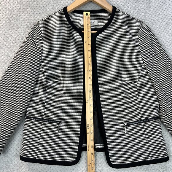 Vintage Kasper Jacket Black White Houndstooth Jewel Neck Short Open Blazer Sz 10 - Picture 6 of 12